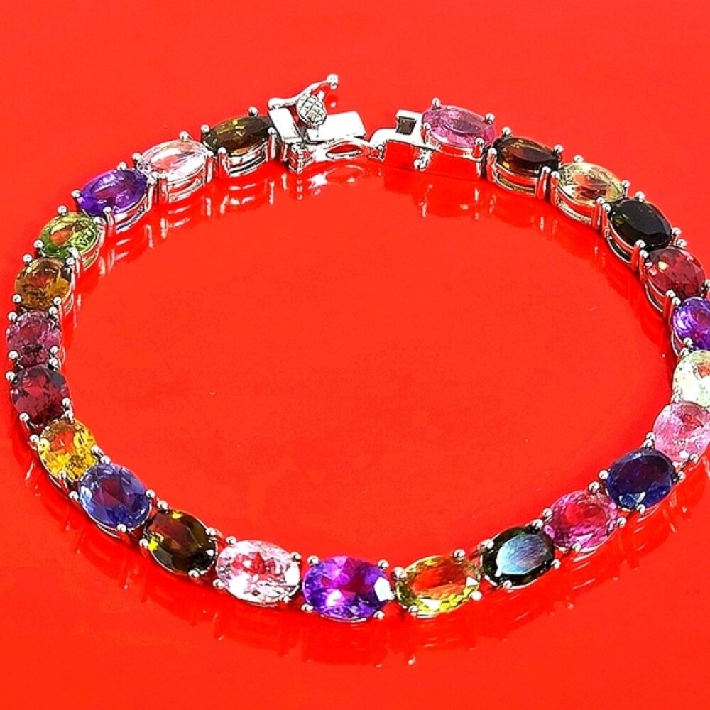 925 Sterling Silver Bracelet with Natural Amethyst Garnet IIolite